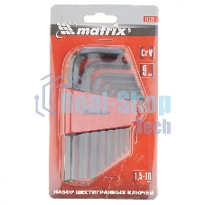 Набор ключей Matrix имбусовых HEX, 1,5–10 мм, CrV, 9 шт.