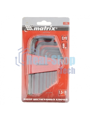 Набор ключей Matrix имбусовых HEX, 1,5–10 мм, CrV, 9 шт.