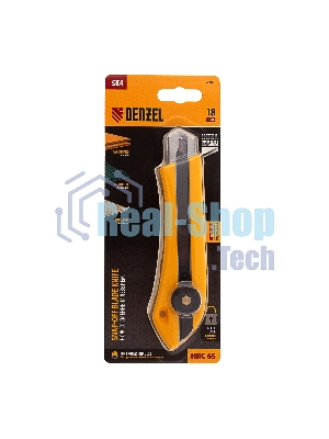 Нож Denzel 18 мм, сменное лезвие, SK4, метал. направляющая, винтовой фиксатор