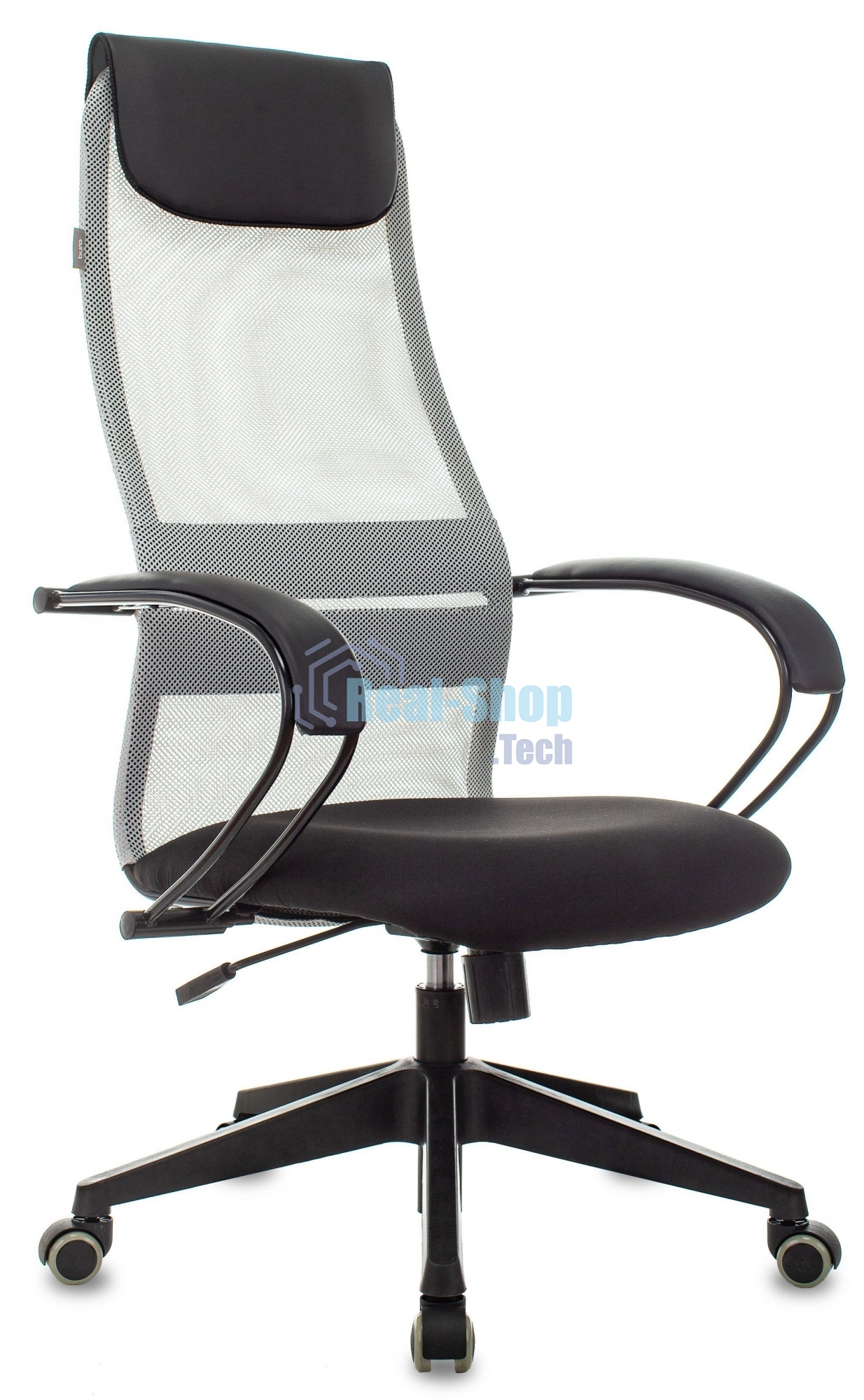 Кресло руководителя Бюрократ CH-607 TW-02 светло-серый, сиденье черный, сетка/ткань, с подголов. крестовина пластик