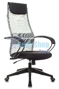 Кресло руководителя Бюрократ CH-607 TW-02 светло-серый, сиденье черный, сетка/ткань, с подголов. крестовина пластик