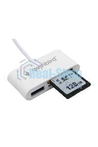 Кард-ридер Type-C (2.0) Gembird FD2-MSD-2, 3в1: SD, TF (MicroSD), USB 2.0, кабель 10 см, белый