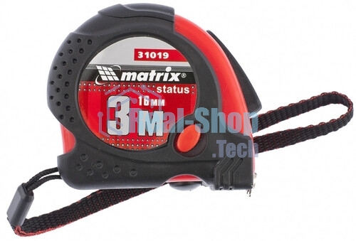 Рулетка Matrix Status magnet 3 fixations, 3 м х 16 мм, обрезиненный корпус, зацеп с магнитом