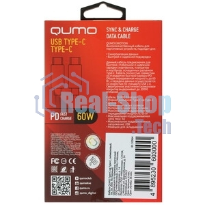 Кабель Qumo light series, USB-Type C, 1м, 5В, 1A, опл. PVC, кон. PVC, круглый, черный