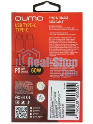 Кабель Qumo light series, USB-Type C, 1м, 5В, 1A, опл. PVC, кон. PVC, круглый, черный