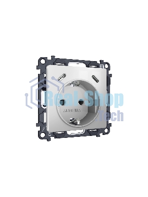 Комплект механизма электрической розетки 2USB С+C 20W с/з на винтовых зажимах 16A-250V ALFA Серебро глянец QUANT (AP4105, VM165) MA410510