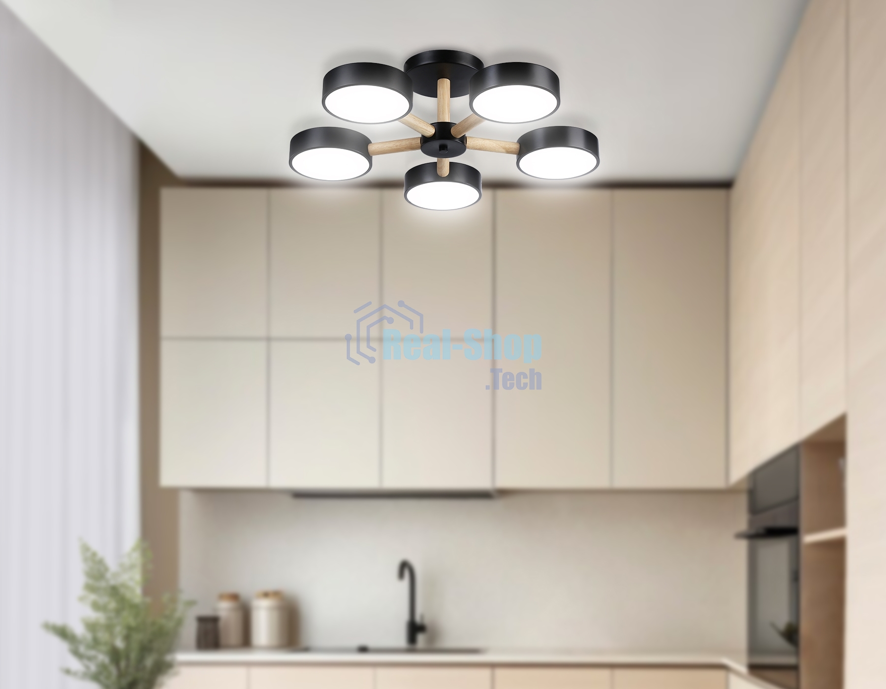Светильник Ambrella light FL4828/5 BK черный 3000K-6400K 65W D580*160 (ПДУ ИК)