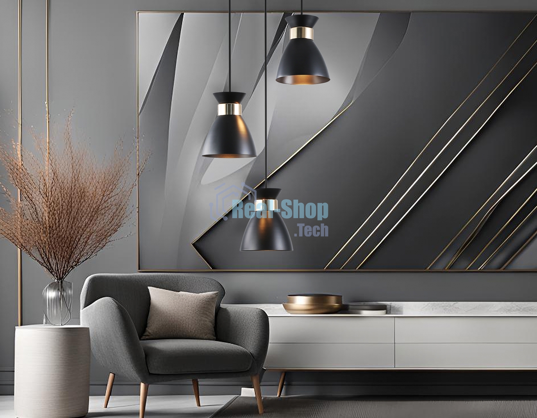 Светильник Ambrella light TR8470/3 BK/FGD черный/золото E27/3 max 60W D340*1000
