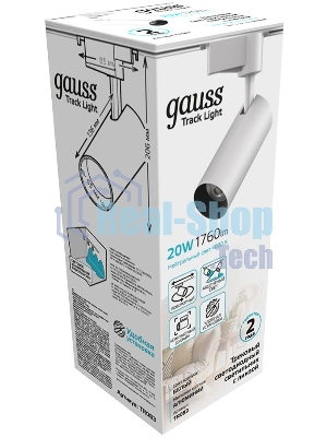 Светильник Gauss трековый цилиндр 20W 1760lm 4000K 180-220V IP20 65x206мм белый LED 1/40