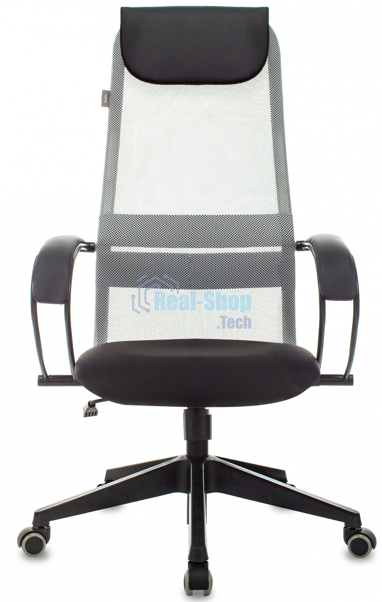 Кресло руководителя Бюрократ CH-607 TW-02 светло-серый, сиденье черный, сетка/ткань, с подголов. крестовина пластик