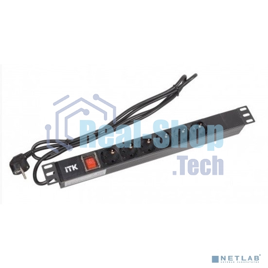 Блок ITK PDU 6 роз. нем.ст. с выкл 1U каб. 2м вилка нем.ст ПВХ чер