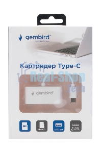 Кард-ридер Type-C (2.0) Gembird FD2-MSD-2, 3в1: SD, TF (MicroSD), USB 2.0, кабель 10 см, белый