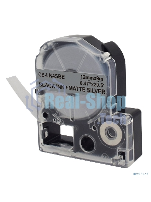 Картридж ленточный Cactus CS-LK4SBE черный шрифт, серебристый матовый фон (12 мм, 9 м) для Epson LW300/LW400/LW700/LW600P/LW1000P/K400/Z700/Z900