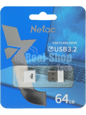 Флешка USB Netac U116 mini (NT03U116N-064G-32WH), 64Gb, USB 3.2, R/W 90/30, белый