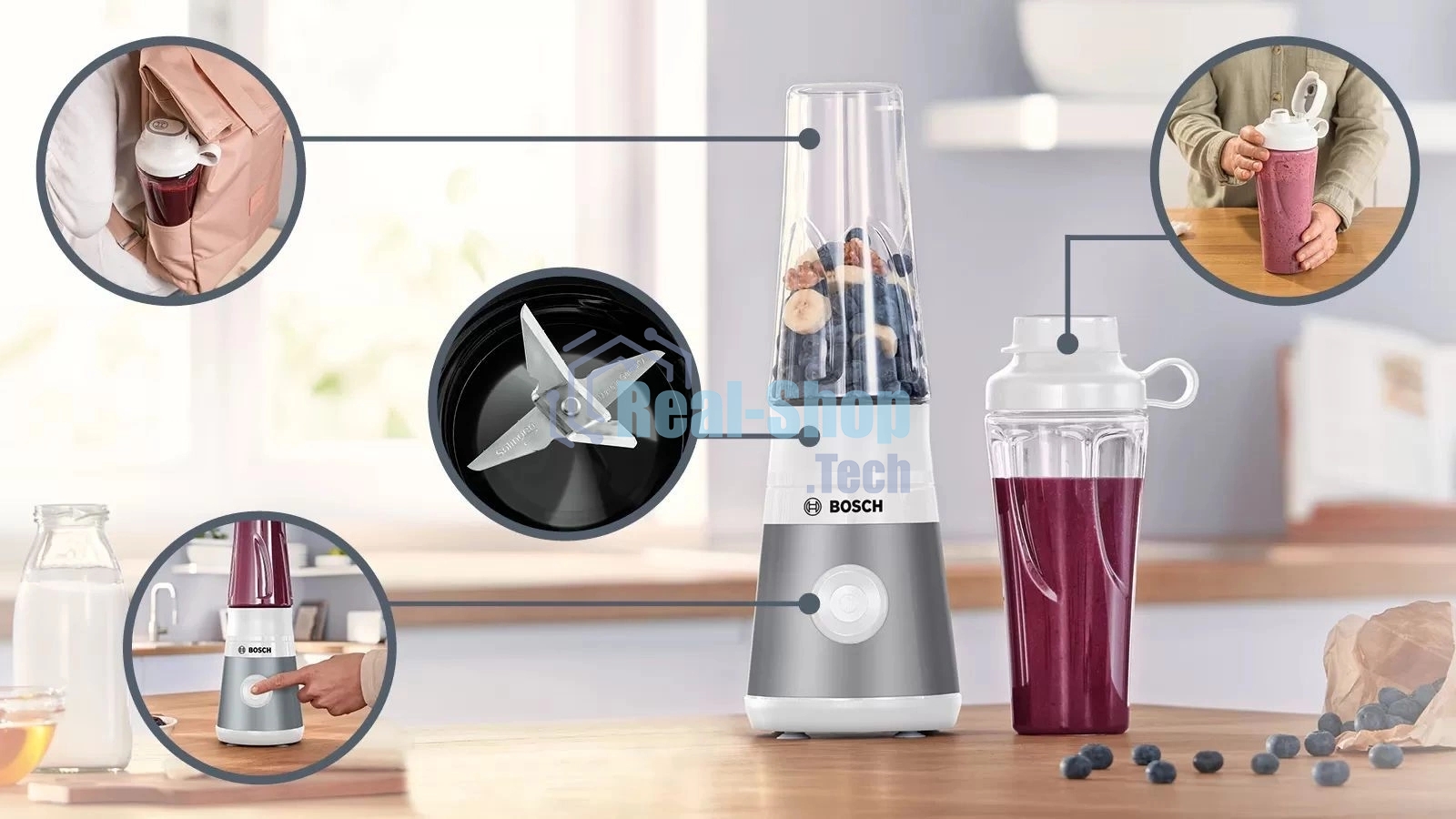 Блендер стационарный Bosch MMB2111T серебристый, 450 Вт, 1 скорость