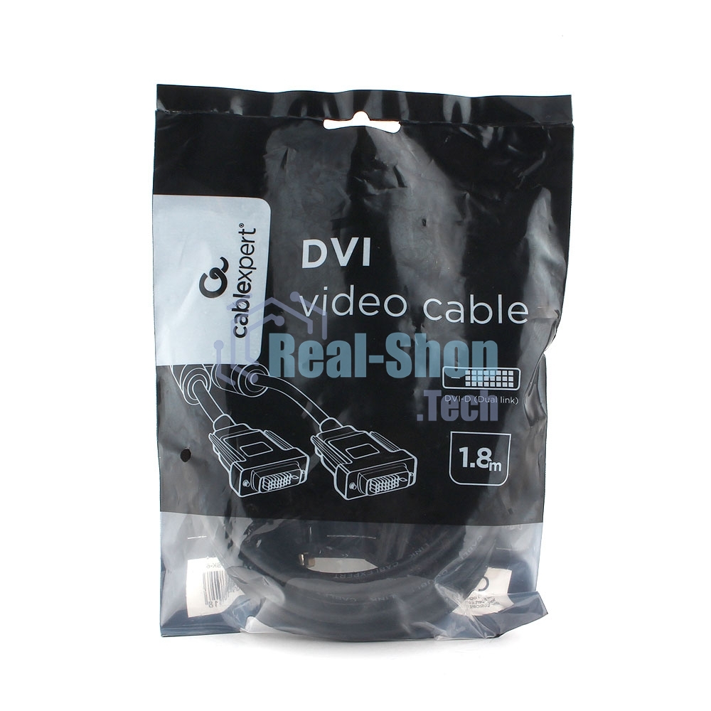 Кабель DVI-D dual link Cablexpert CC-DVI2L-BK-6, 25M/25M, 1.8м, CCS, черный, экран, феррит.кольца, пакет