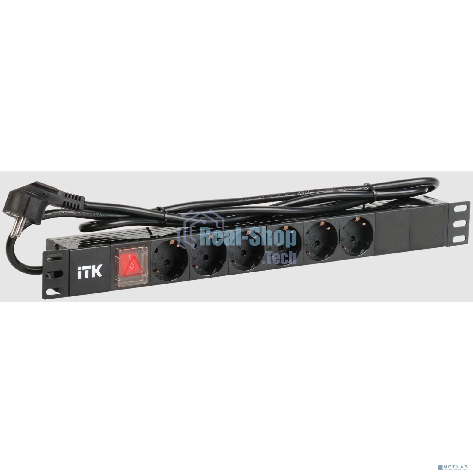 Блок ITK PDU 6 роз. нем.ст. с выкл 1U каб. 2м вилка нем.ст ПВХ чер