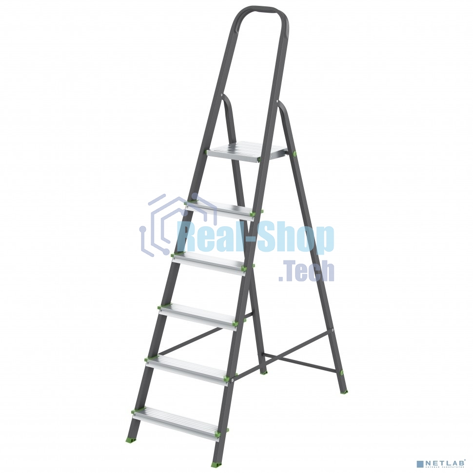 Стремянка Сибртех 6 ступеней, стальной профиль, алюминиевые ступени,