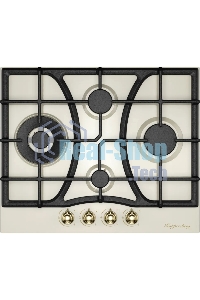 Газовая варочная панель Kuppersberg FS 610 C Bronze, газ, Classic, 61 см, автоматический электроподжиг, газ-контроль, SABAF конфорки, чугунные решетки, цвет бежевый, цвет фурнитуры бронзовый