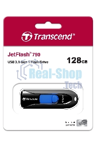 Флешка USB Transcend JetFlash 790 (TS128GJF790K), 128Gb, USB 3.0, R/W 90/40, черный/синий