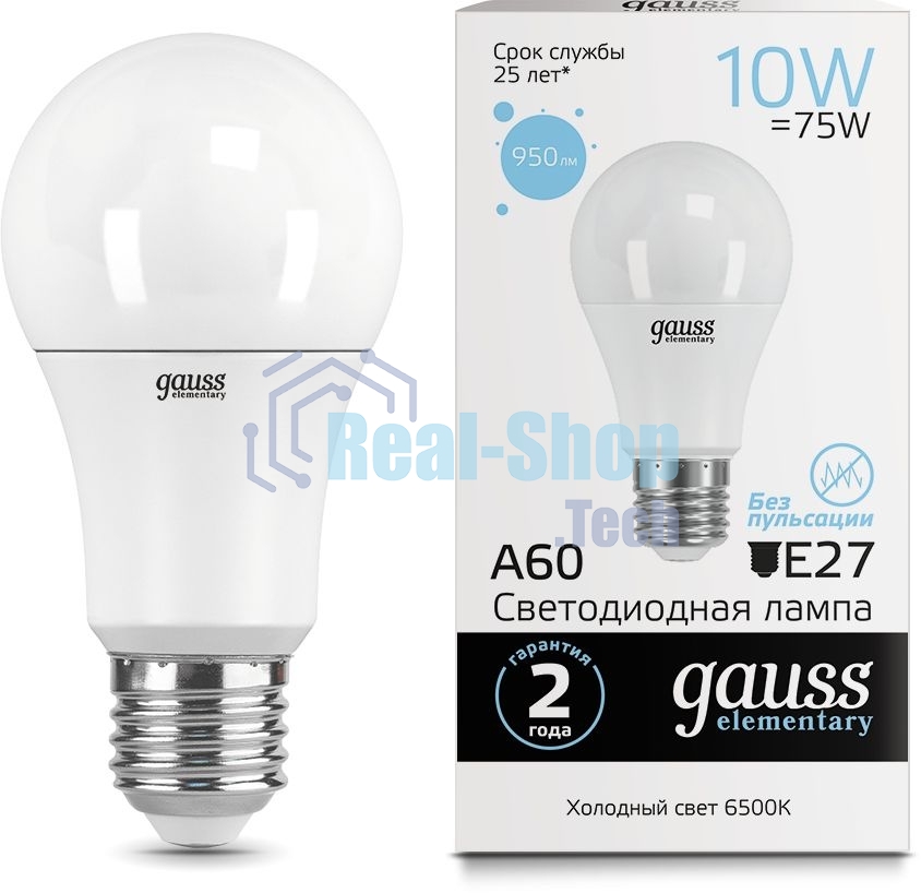 Лампа светодиодная LED Gauss Elementary A60 10Вт E27 6500К