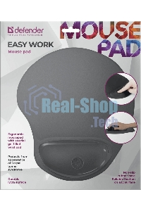Коврик для мыши Defender гелевый Easy Work (серая лайкра) нескользящ.основа,260х225х5мм