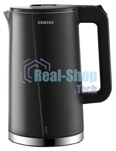Чайник электрический Centek CT-0005 черный, 1.7 л, 2200 Вт, бесшовная колба, двойные стенки, эффект термоса