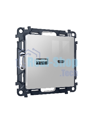 Комплект механизма розетки ALFA Серебро глянец 2USB A+C 20W (быстрая зарядка) QUANT (AP4110, VM177) MA411010