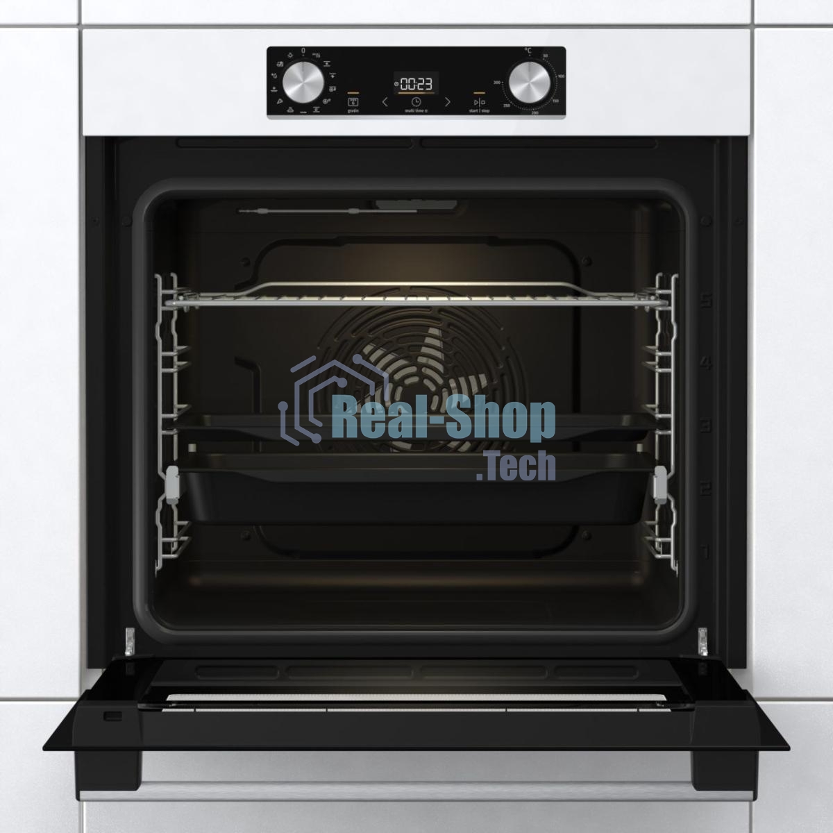 Встраиваемая электрическая духовка 60 см Gorenje Полезный объем: 77 л, Сенсорный программатор IconLED, Плавное открывание и закрывание дверцы, Решетка, Частично выдвижные телескопические направляющие на 1-м уровне, Дверца CompactDoor: 2 стекла + 1 термосл