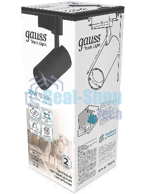 Светильник трековый цилиндр Gauss 20W 1650lm 4000K 180-240V IP20 65x210мм черный угол 24º LED 1/40