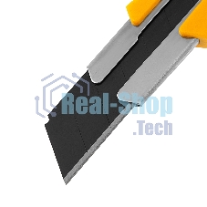 Нож Denzel 25 мм, сменное лезвие, SK4, корпус из TPR, метал. направляющая, винтовой фиксатор