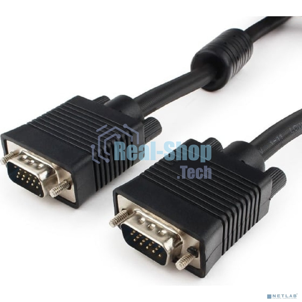 Кабель VGA Premium Cablexpert CC-PPVGA-15M-B, 15M/15M, 15м, черный, тройной экран, феррит.кольца, пакет