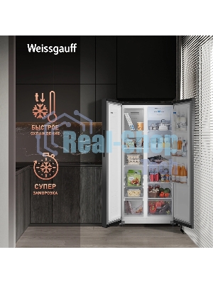 Холодильник Weissgauff WSBS 500 Inverter NoFrost Black двухкамерный 270/180л морозилка слева, No Frost, Side by Side