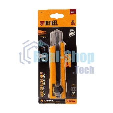 Нож Denzel 25 мм, сменное лезвие, SK4, корпус из TPR, метал. направляющая, винтовой фиксатор