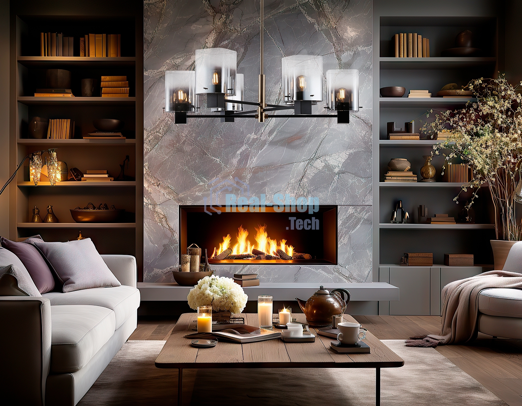 Люстра Ambrella light LH57041/6 BK/DBS/SM черный/темная латунь/дымчатый E14/6 max 40W D690*690