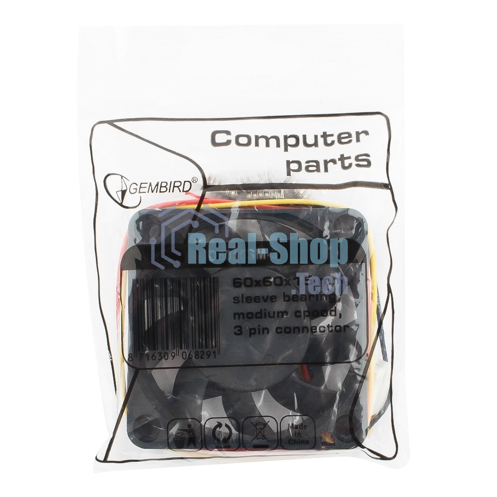 Вентилятор для корпуса Gembird D6015SM-3 черный, 60 мм, 4000 об/мин, 25 дБ, 3 pin