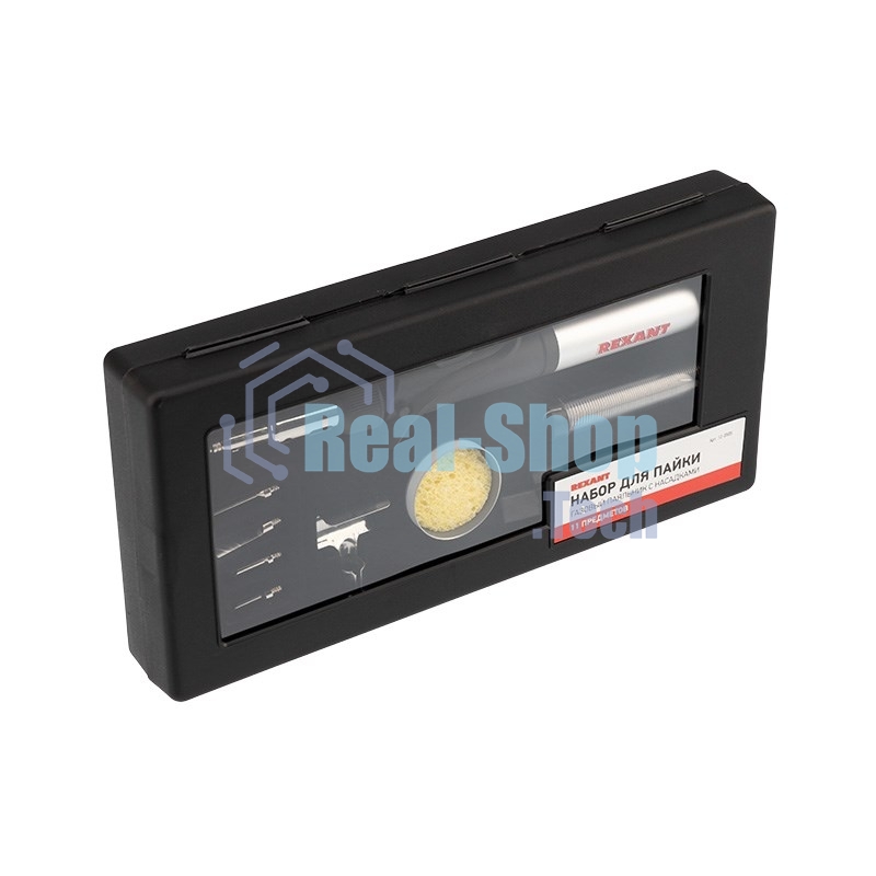 Паяльник Rexant газовый с пьезоподжигом, 17 мл, 11 предметов