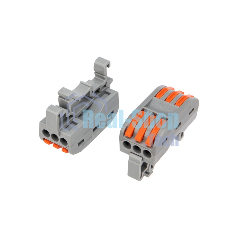 Клемма соединительная Rexant многоразовая проходная 3-полюсная, с креплением на DIN-рейку (0,08-4 мм²) серая (50 шт./уп.)