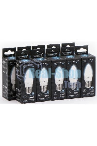 Лампа светодиодная Gauss 6.5Вт цок.: E27 свеча 220B 4100K св. свеч. бел. ней. (упак.: 10 шт)