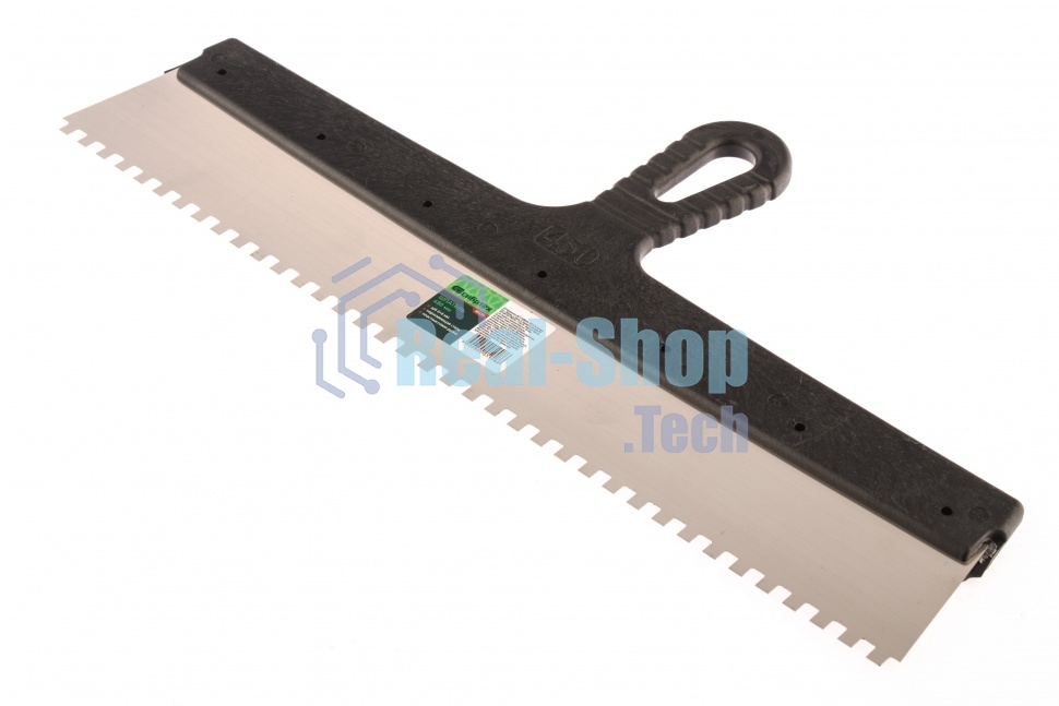 Шпатель из нержавеющей стали Сибртех 450 мм, зуб 6х6 мм, пластмассовая ручка