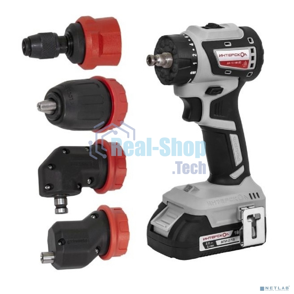 Дрель-шуруповерт аккумуляторная бесщеточная ИНТЕРСКОЛ КОМБИ ДА-13/18В 50 (2 АКБ 2 А·ч и ЗУ, кейс)