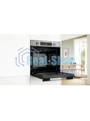 Духовой шкаф электрический Bosch HJA737BR0 Serie 4, 60 см, 76 л,нержавеющая сталь, Auto Pilot 10, 3D Hotair,класс энергоэффективности А, 7 режимов, LCD-дисплей, галогенное освещение, самоочистка EcoClean,проволочные направляющие