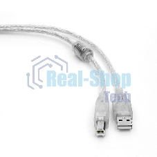 Кабель Cablexpert USB2.0 Pro, AM/BM, 2м, экран, 2 феррит.кольца, прозрачный (CCF-USB2-AMBM-TR-2M)