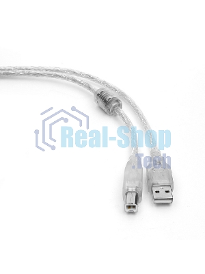 Кабель Cablexpert USB2.0 Pro, AM/BM, 2м, экран, 2 феррит.кольца, прозрачный (CCF-USB2-AMBM-TR-2M)