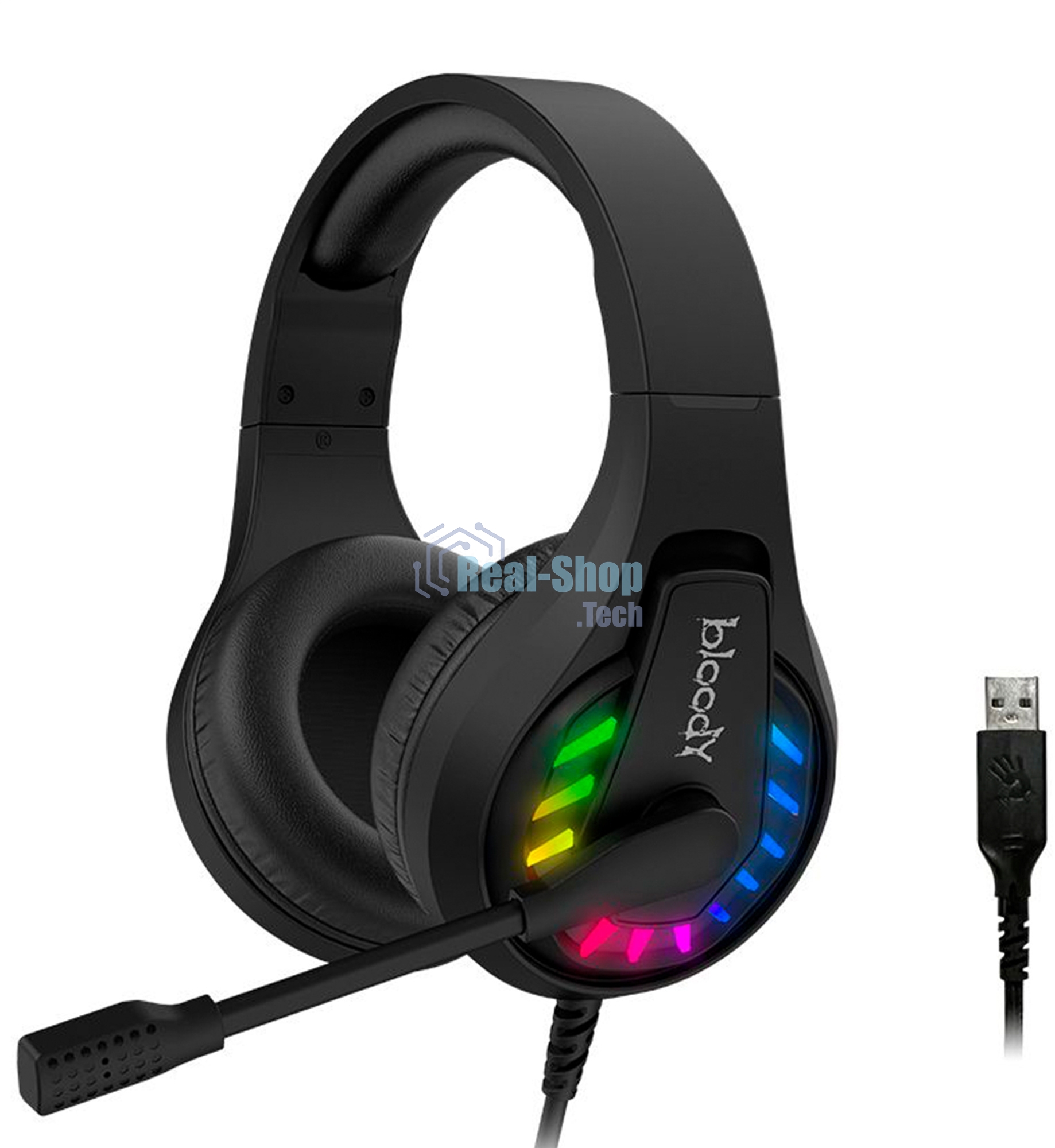 Гарнитура проводная с микрофоном A4Tech Bloody G230 черный 2м накладные USB оголовье (G230)