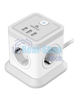 Сетевой фильтр Cablexpert Tower, TWR-4-U3-W-2, 4р, 10А, 3xUSB, 3.1А, 2 м, ур. защиты 2+, белый, коробка