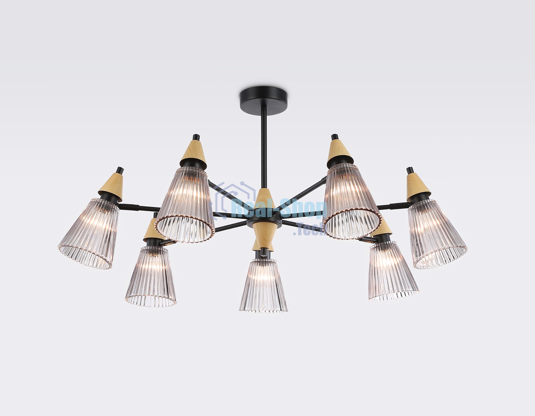 Люстра Ambrella light LH58116/7 BK/LW/SM черный/светлое дерево/дымчатый E14*7 max 40W D750*390