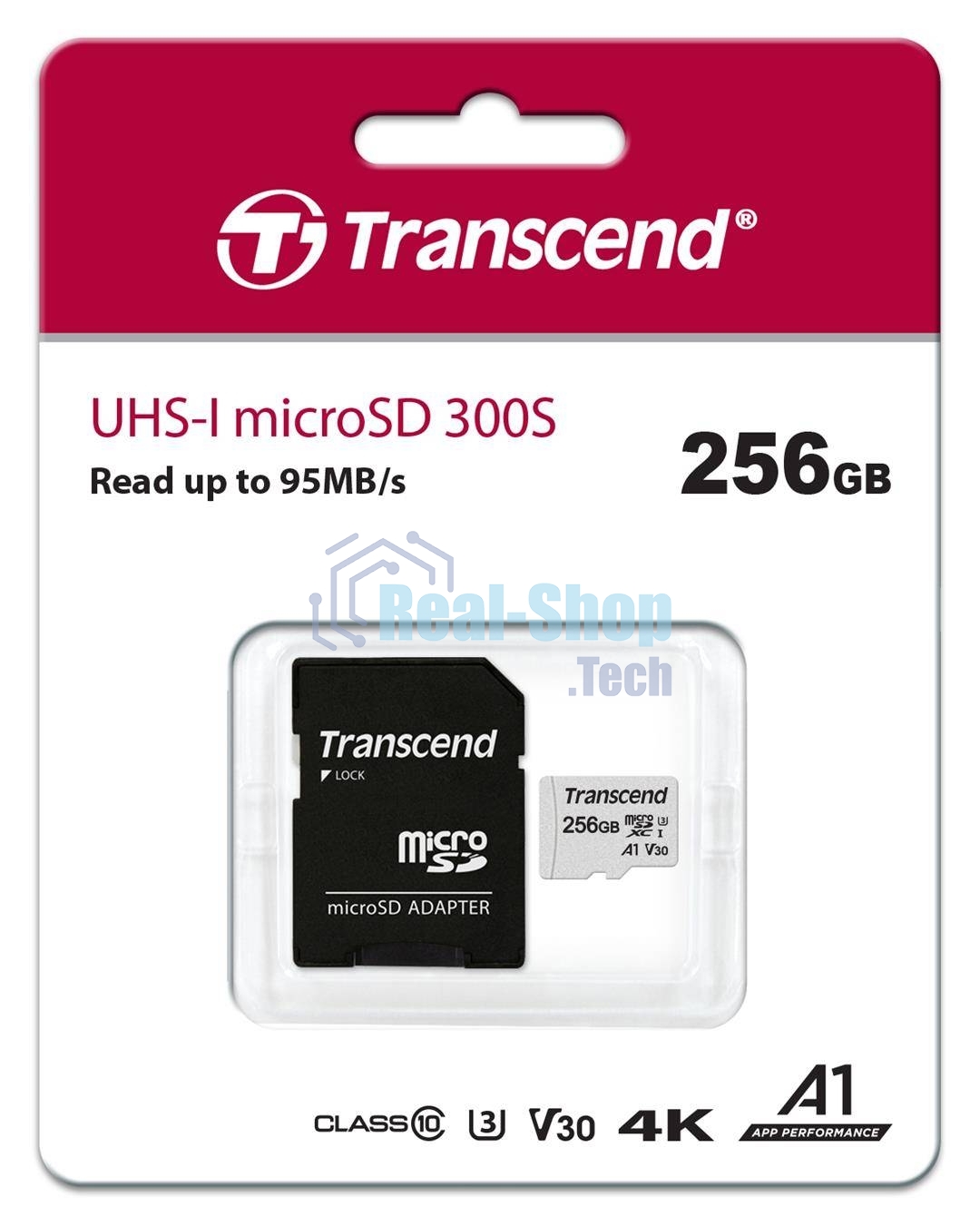 Флеш карта microSD 256Gb Transcend microSDXC Class 10 UHS-I U3, V30, A1, (SD адаптер), TLC