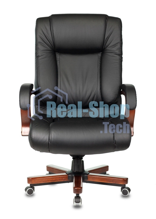 Кресло руководителя Бюрократ T-9925WALNUT/BLACK черный, кожа, крестовина дерево