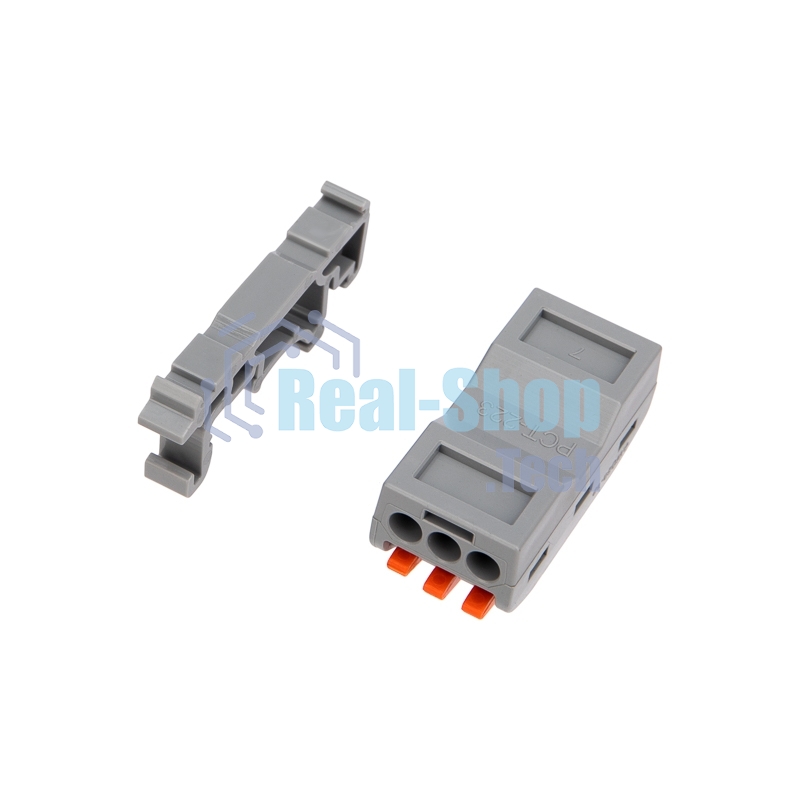 Клемма соединительная Rexant многоразовая проходная 3-полюсная, с креплением на DIN-рейку (0,08-4 мм²) серая (50 шт./уп.)